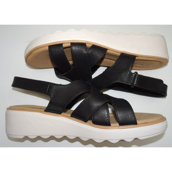 Clarks Jilian Spring Wedge Sandal, Black Leather, 9.5 - Picture 11 of 14
